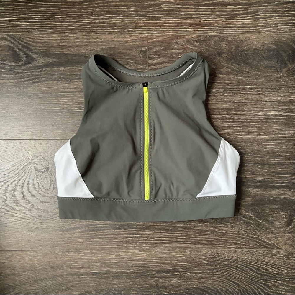 Athleta Colorblock High Neck Zippered Swim Sports Bra Top